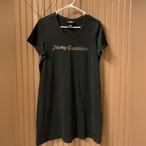 Harley Davidson black dress with rhinestones read “ Harley Davidson”. Size L